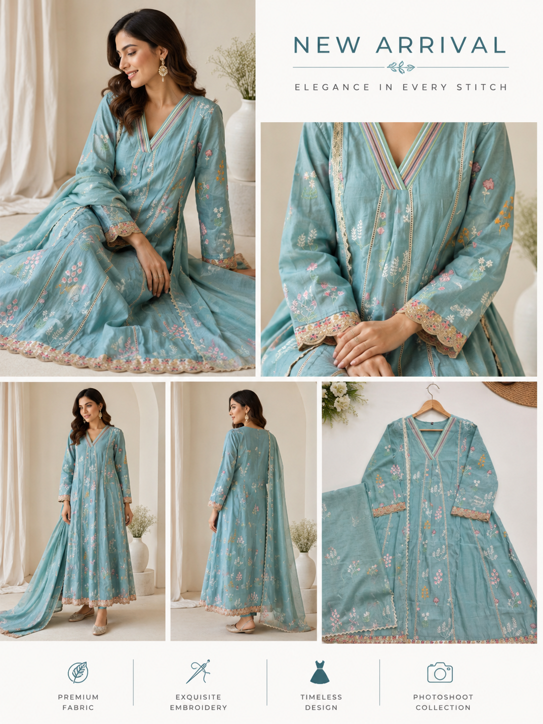 ✨ Imported Crush Rayon Ready-to-Wear Embroidered Anarkali Set ✨