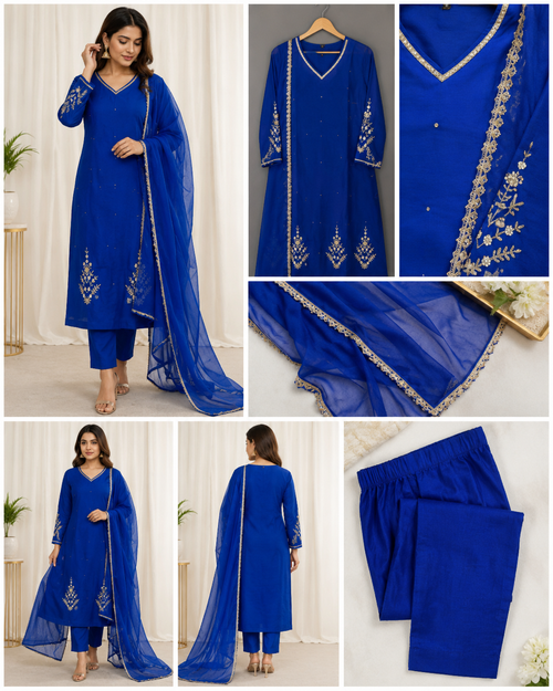 Luxury Royal Blue hand work Three-Piece Set✨💙