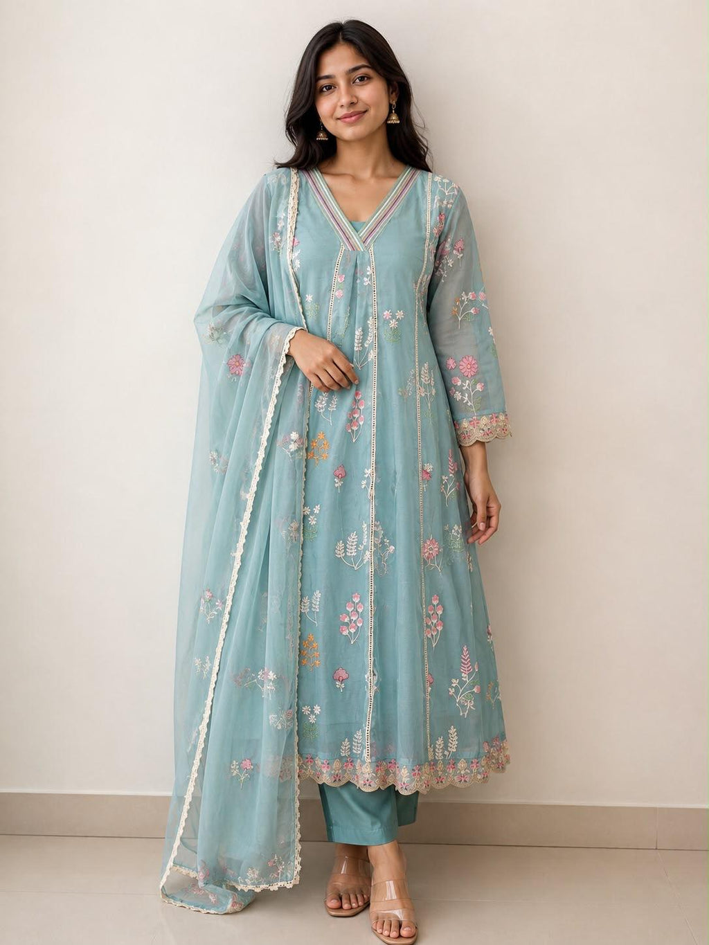 ✨ Imported Crush Rayon Ready-to-Wear Embroidered Anarkali Set ✨
